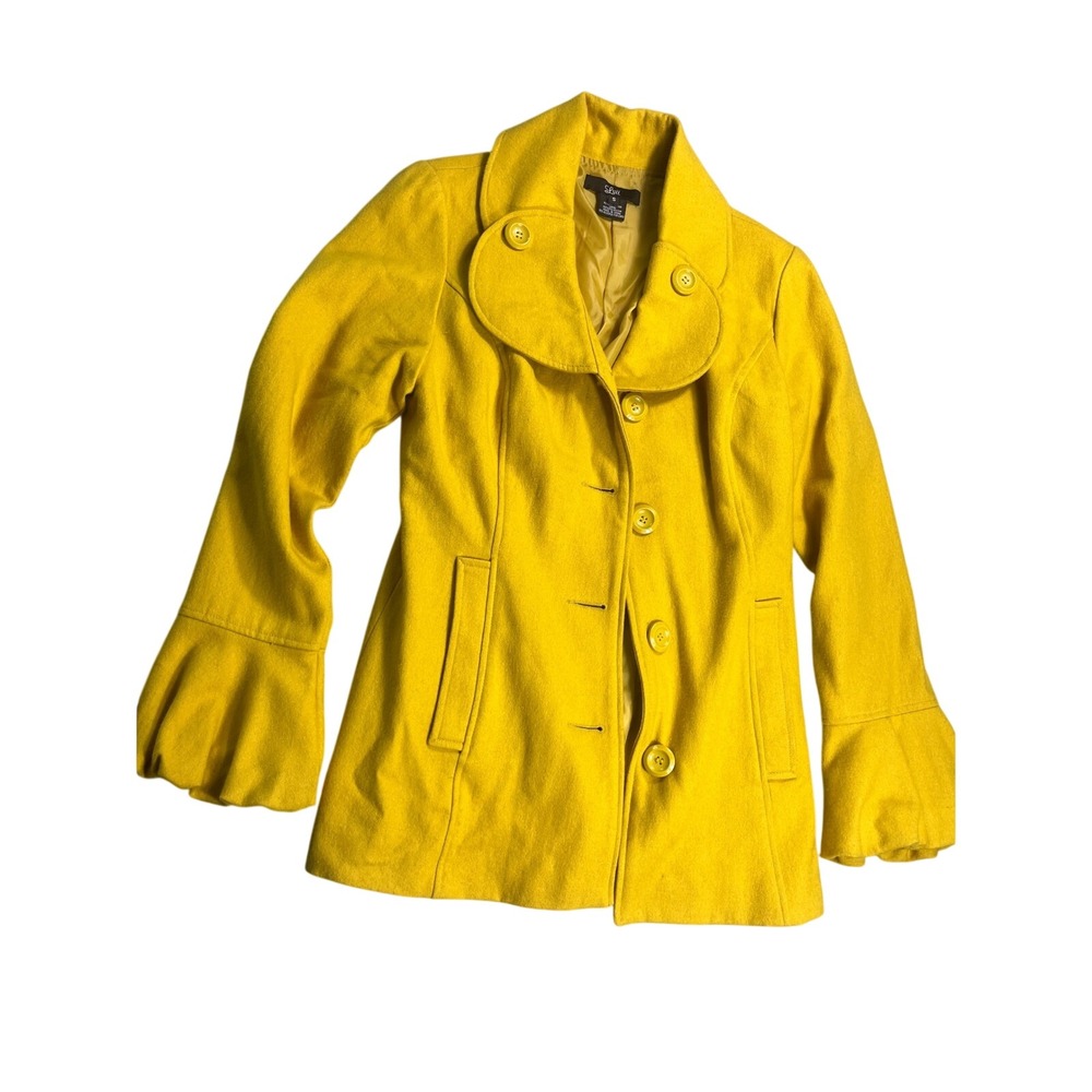 Luii Small Yellow Wool Blend Peacoat Bell Sleeve Mod Retro Statement Coat